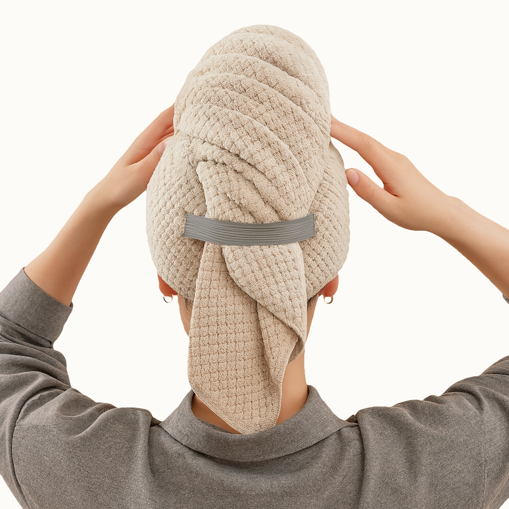 Quick-Dry Microfibre Hair Wrap with Elastic Strap for Anti-Frizz