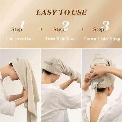 Quick-Dry Microfibre Hair Wrap with Elastic Strap for Anti-Frizz